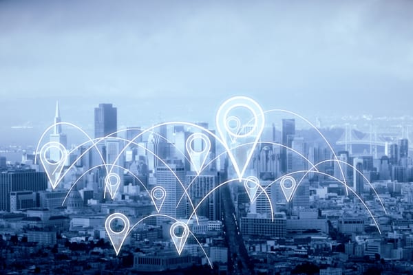 an image of the city with google location targets elevated above the skyline